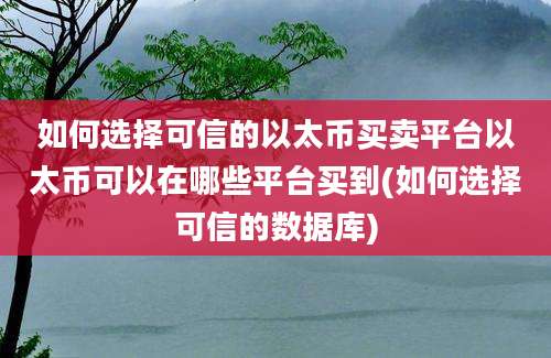 如何选择可信的以太币买卖平台以太币可以在哪些平台买到(如何选择可信的数据库)