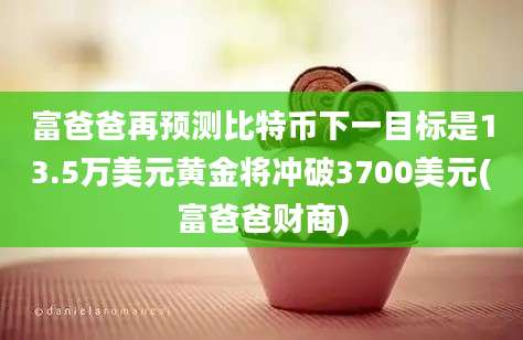 富爸爸再预测比特币下一目标是13.5万美元黄金将冲破3700美元(富爸爸财商)