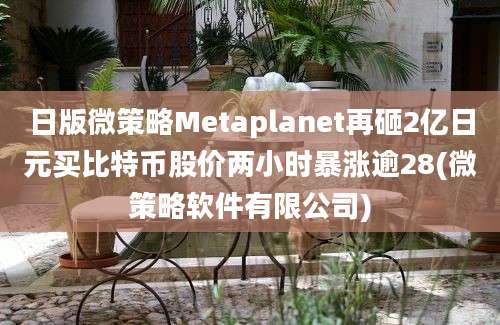 日版微策略Metaplanet再砸2亿日元买比特币股价两小时暴涨逾28(微策略软件有限公司)