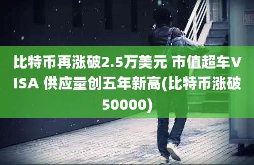 比特币再涨破2.5万美元 市值超车VISA 供应量创五年新高(比特币涨破50000)