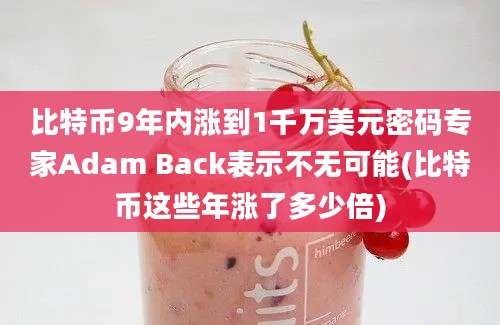 比特币9年内涨到1千万美元密码专家Adam Back表示不无可能(比特币这些年涨了多少倍)