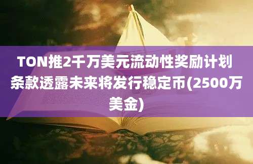 TON推2千万美元流动性奖励计划 条款透露未来将发行稳定币(2500万美金)