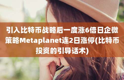 引入比特币战略后一度涨6倍日企微策略Metaplanet连2日涨停(比特币投资的引导话术)