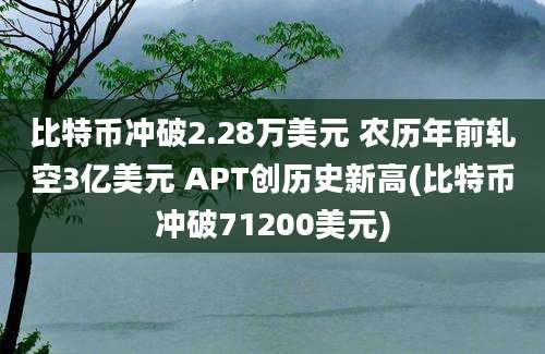 比特币冲破2.28万美元 农历年前轧空3亿美元 APT创历史新高(比特币冲破71200美元)