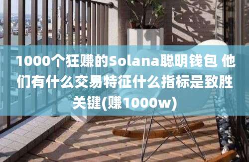 1000个狂赚的Solana聪明钱包 他们有什么交易特征什么指标是致胜关键(赚1000w)