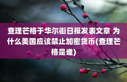 查理芒格于华尔街日报发表文章 为什么美国应该禁止加密货币(查理芒格是谁)