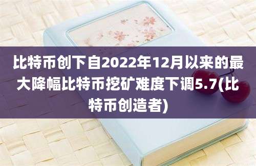 比特币创下自2022年12月以来的最大降幅比特币挖矿难度下调5.7(比特币创造者)