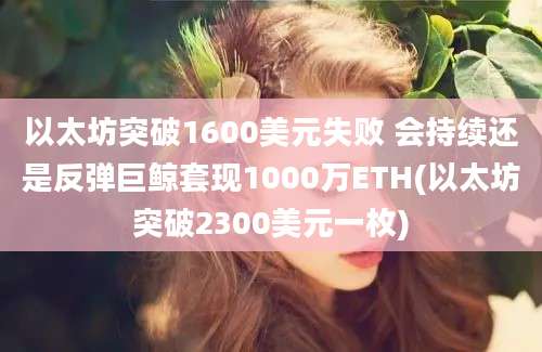 以太坊突破1600美元失败 会持续还是反弹巨鲸套现1000万ETH(以太坊突破2300美元一枚)