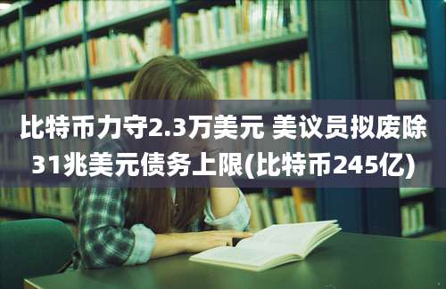 比特币力守2.3万美元 美议员拟废除31兆美元债务上限(比特币245亿)