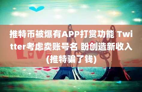 推特币被爆有APP打赏功能 Twitter考虑卖账号名 盼创造新收入(推特骗了钱)