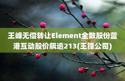 王峰无偿转让Element全数股份蓝港互动股价飙逾213(王锋公司)